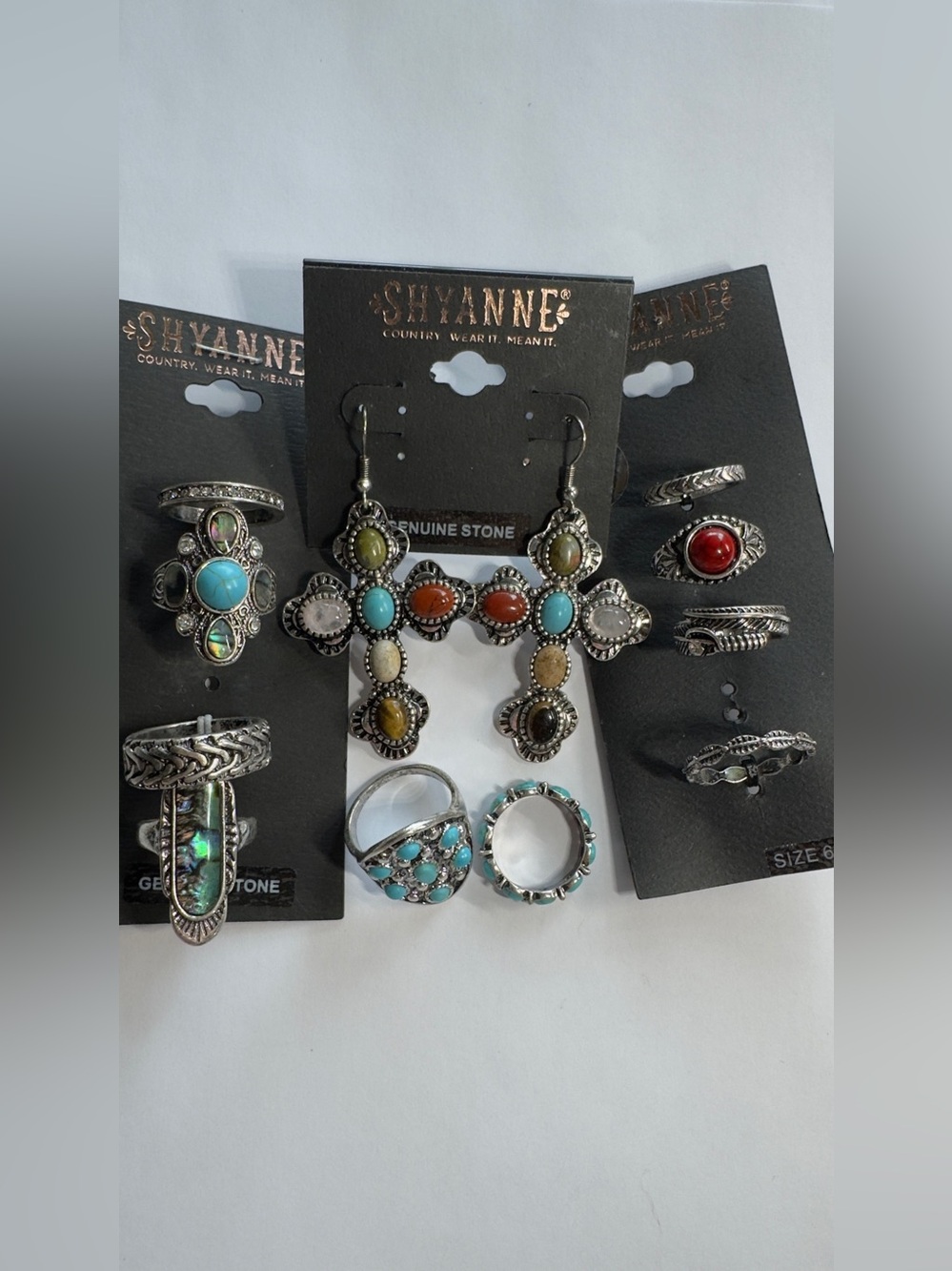 Shyanne Multicolor Stone Cross Earrings with Turquoise & Red Accents